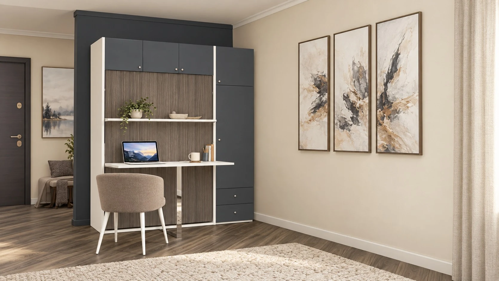 Vertical wall bed with desk — Kripton