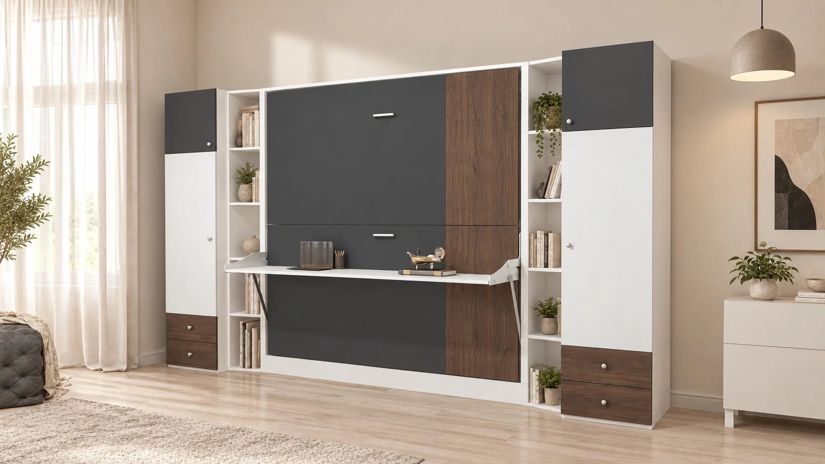 Folding bunk bed with desk — Radon