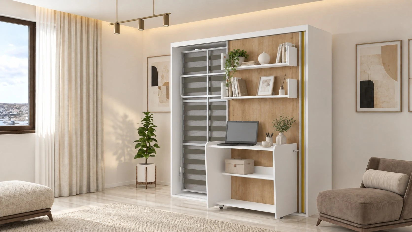 Vertical wall bed with desk — Zirkon · detail